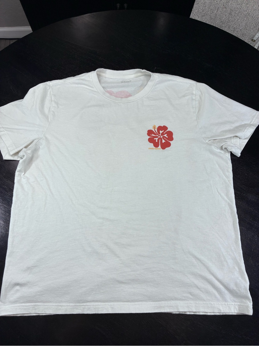 Old Navy Cream Tee with Orange Hibiscus Graphic